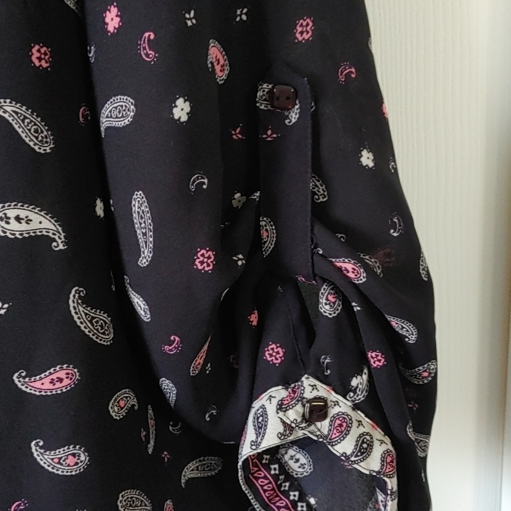 Hi-Low Sheer Blouse Women's 3XL Navy with Paisley Accents Pull Over Dressy Plus - Picture 8 of 8
